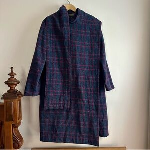 Marc By Marc Jacobs Navy and Red Plaid Pea Coat